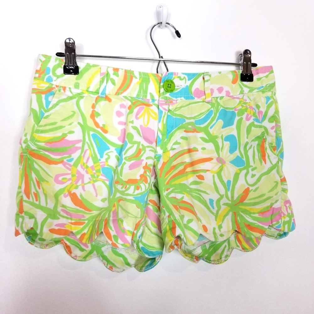 Lilly Pulitzer‎ Buttercup Scallop Hem Shorts Women Sz 0 Tropical  Summer  Beach